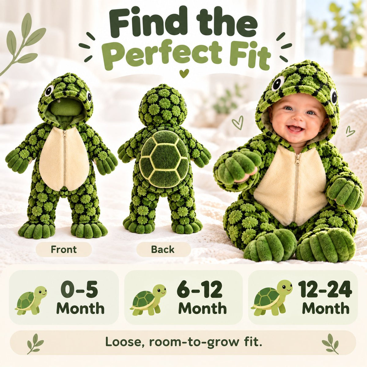 Little Turtle Plush 3D Shell Baby Onesie β Cute Hooded Cozy Romper