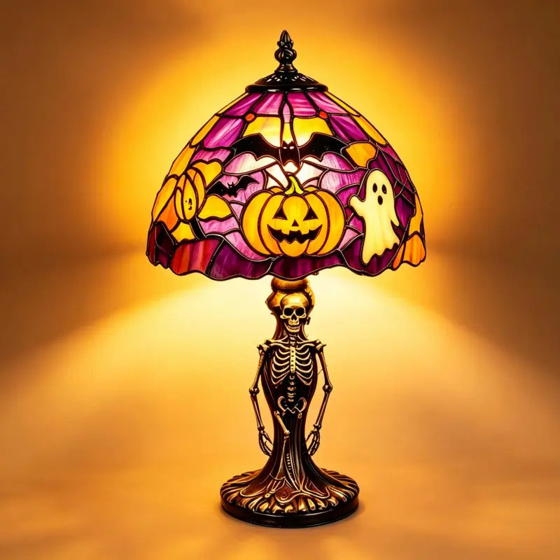 π Halloween Stained Glass Skeleton Table Lamp | USB Gothic Night Light