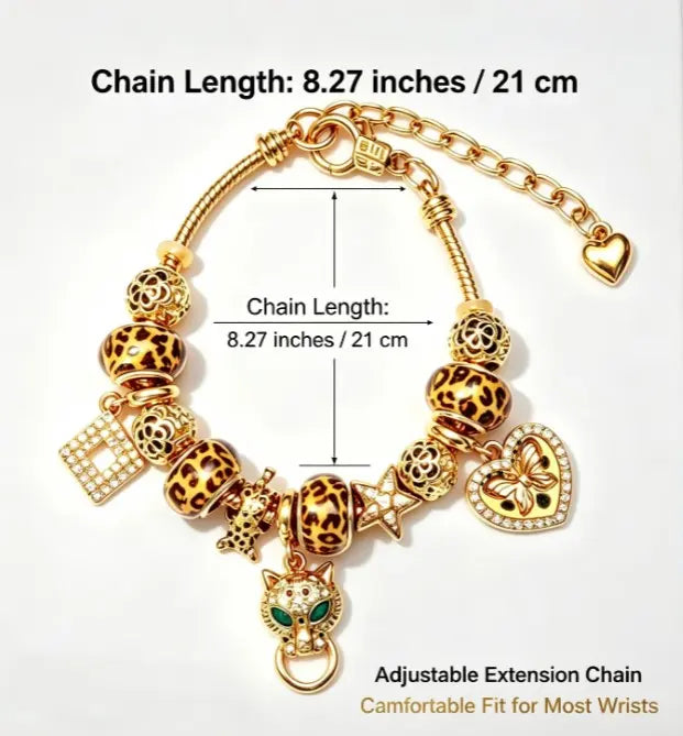 Leopard Print Gold Charm Bracelet