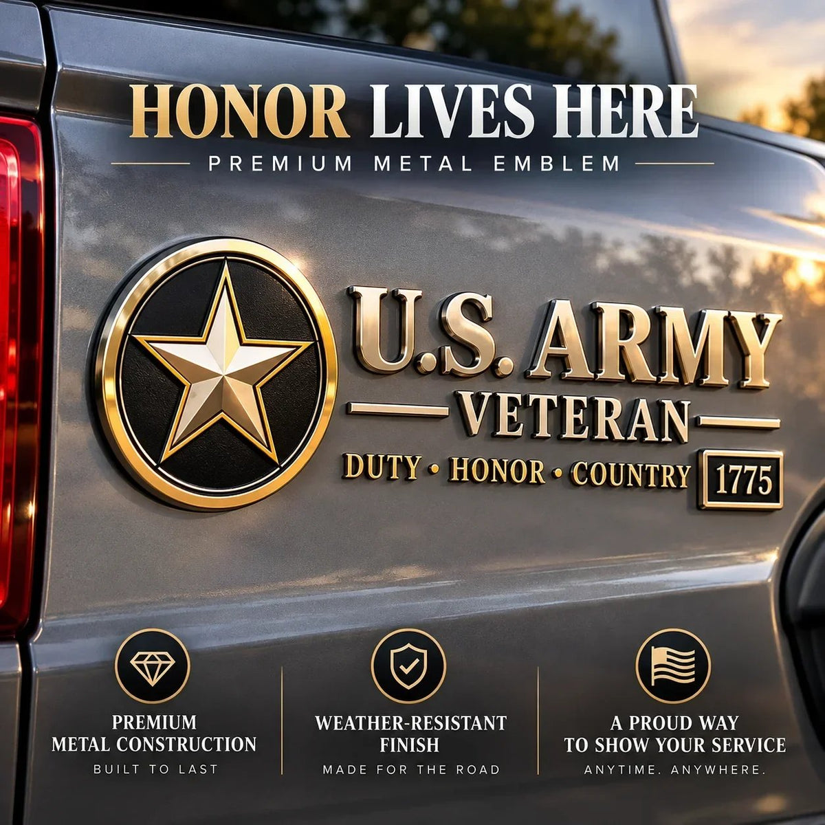 U.S. Navy Veteran Metal Car Emblem – 3D Adhesive Badge, No-Drill Military-Inspired Car & Truck Decoration