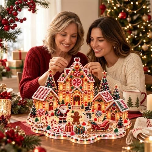 🎁 DIY Christmas Village Gem Art Kit – 3D Gingerbread House