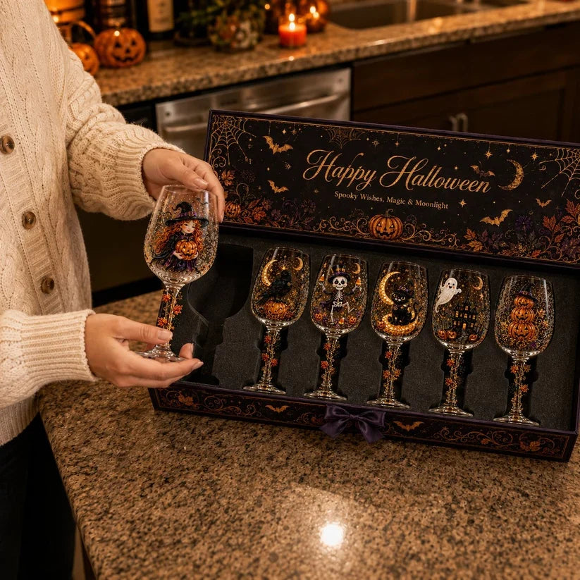 π₯LAST DAY 50% OFF - π Halloween 3D Wine Glass Collection Gift Box Set β 6 Spooky Collectible Designs ππ·