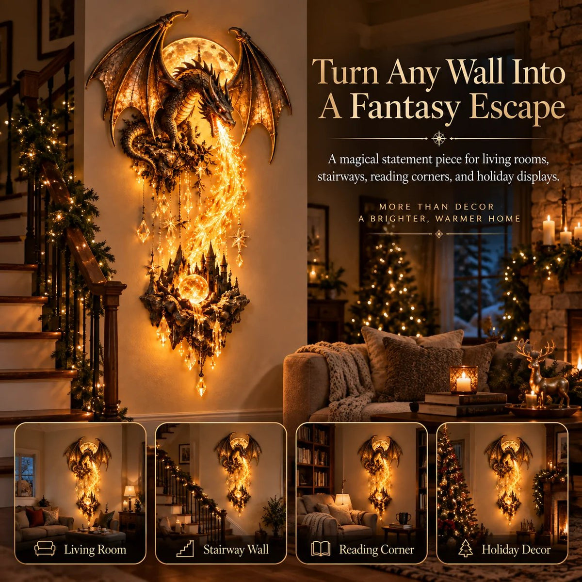🔥😍🔥 49% Off – 🐉 Dragonfire Moonlight Wall Lamp | Enchanted Fantasy Castle Decor 🌙
