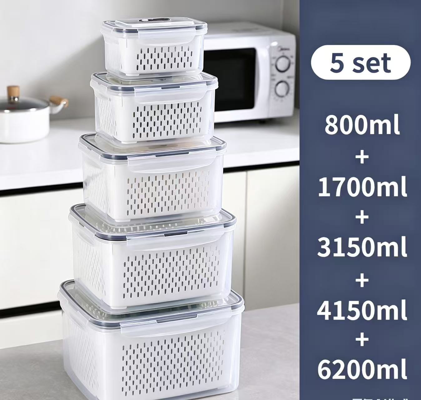 Fridge Organizers and Storage - Stackable Fruit Storage Containers for Fridge with Removable Colander, BPA-Free Food Storage Container for Salad Berry Lettuce Vegetables Meat Keeper Fresh