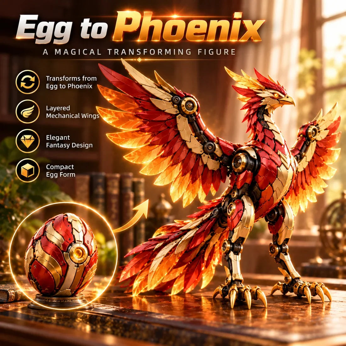 🔥LAST DAY 49% OFF -🐉 Mechanical Dragon Egg – Black & Crimson Dragon with Folding Wings & Armored Details!!!