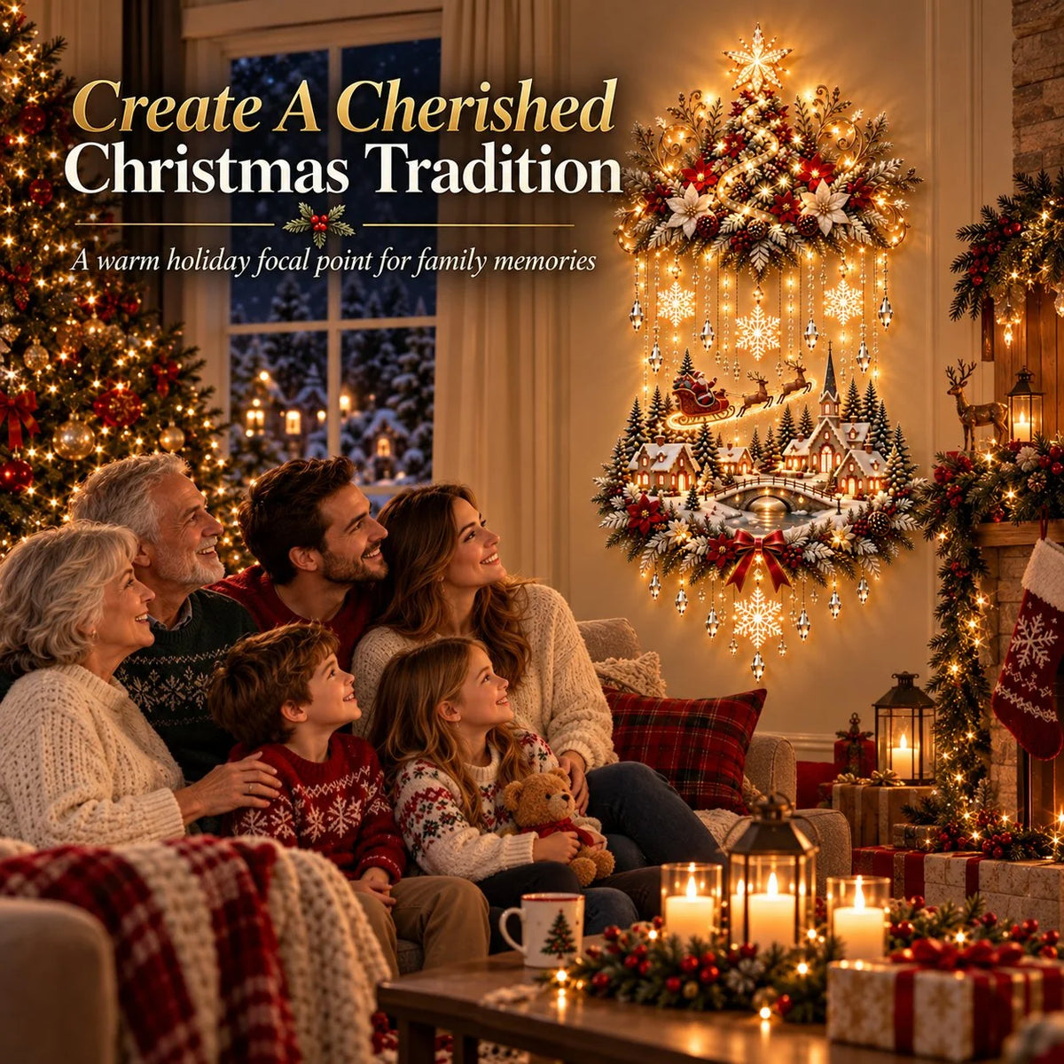 🎄✨ Lighted Christmas Tree & Village Wall Hanging – Glowing Winter Wonderland Decor ❤️