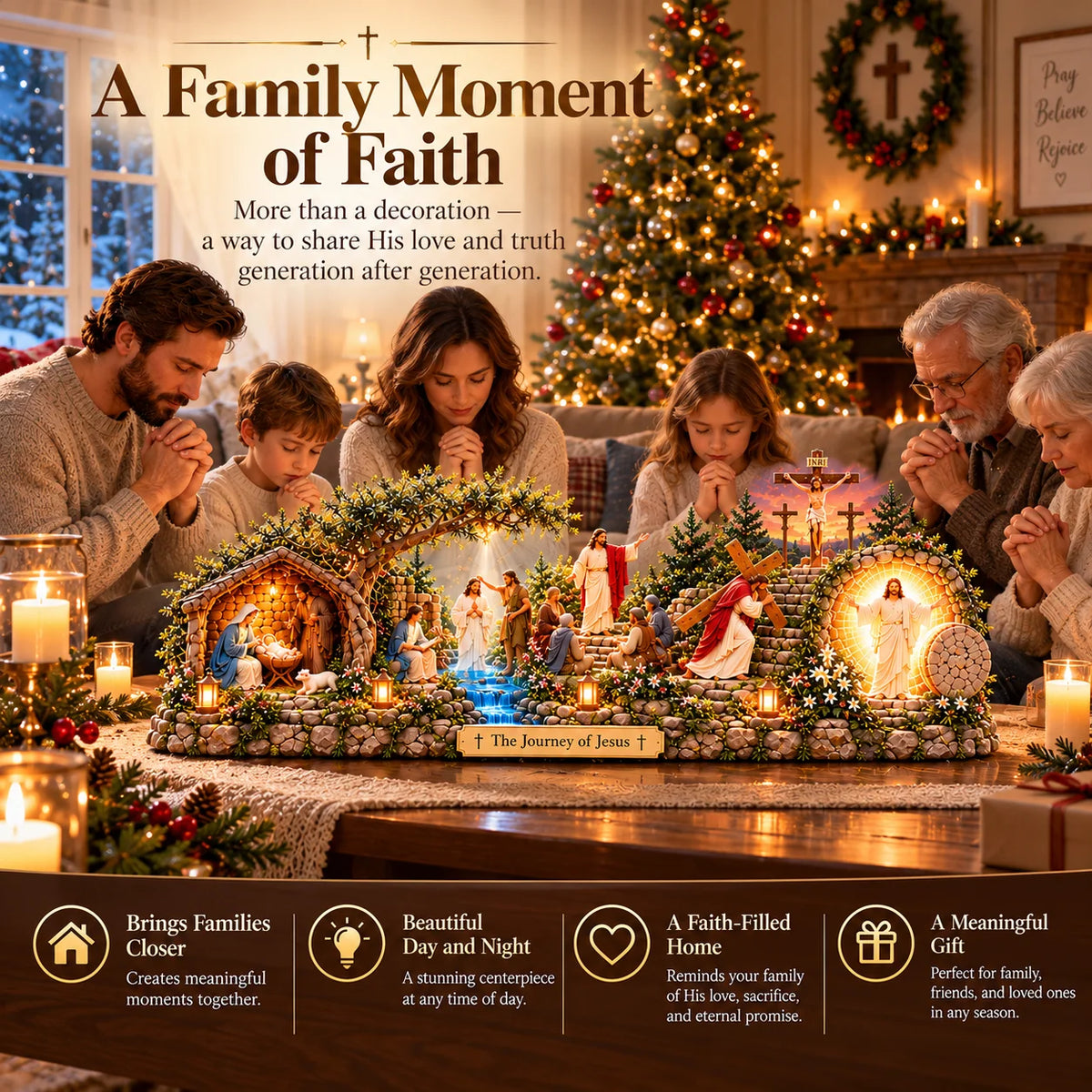 ✝️✨ The Journey of Jesus™ – Lighted 3D Biblical Story Centerpiece | Six Sacred Moments of Faith