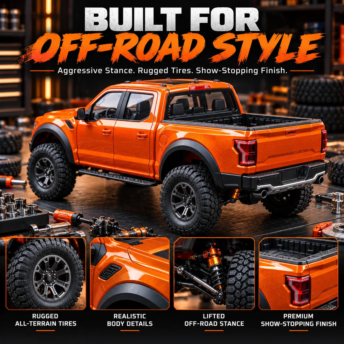 🛻 DIY Off-Road Pickup Truck Model Kit - Orange Mechanical Assembly 🏆
