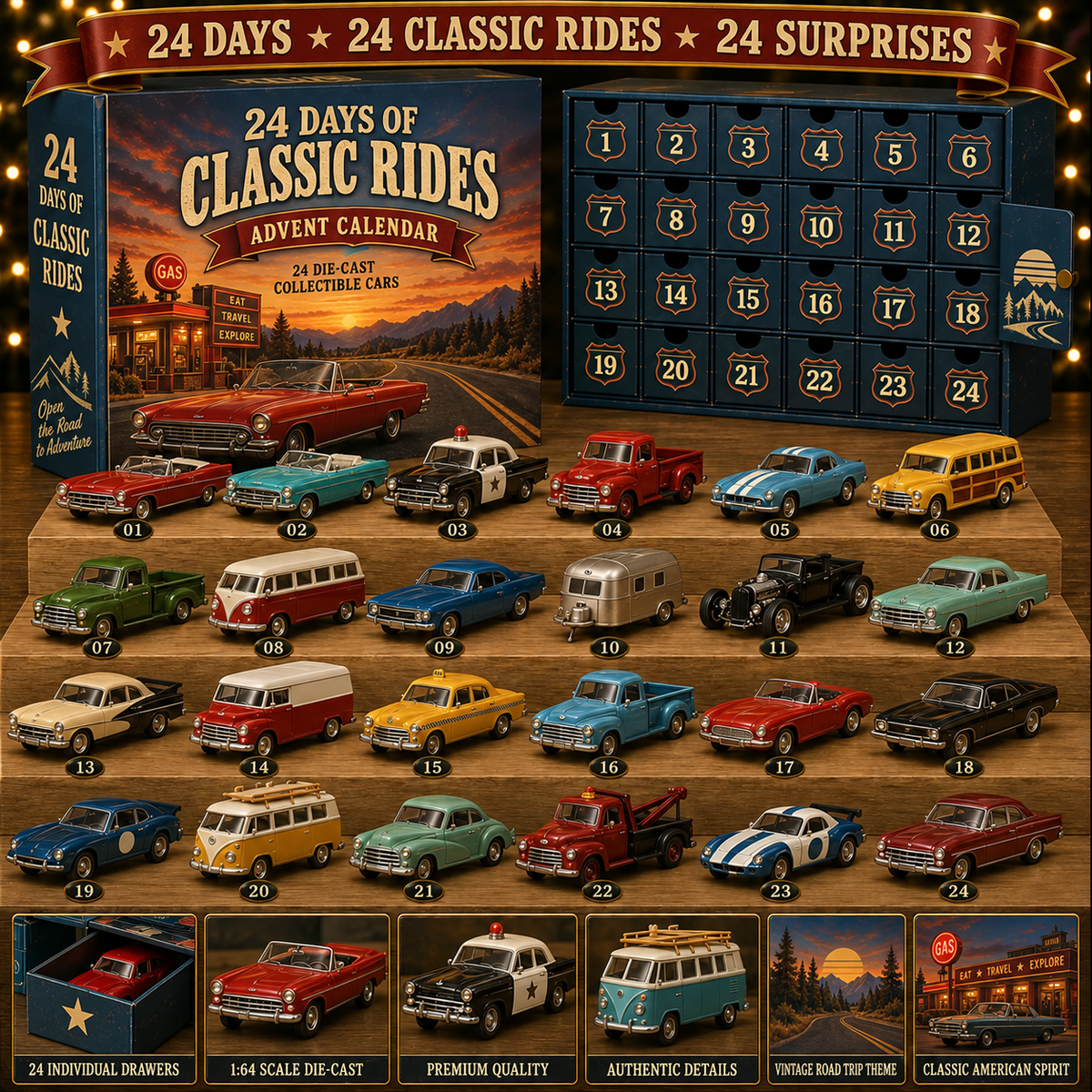 24 Days of American Car Legends Advent Calendar โ 24 Die-Cast Collectibles