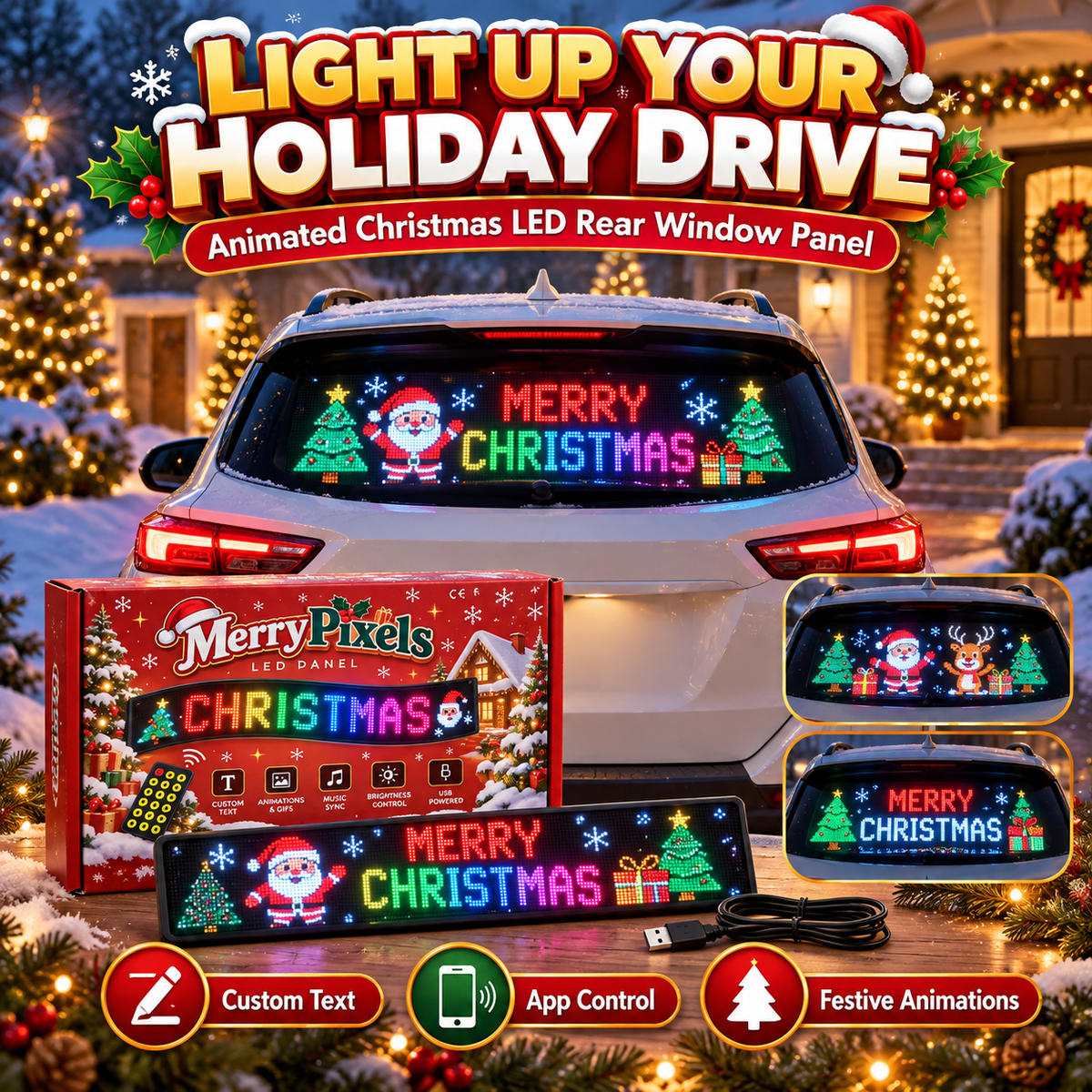 π Animated Christmas LED Rear Window Panel β App Controlled Car Display