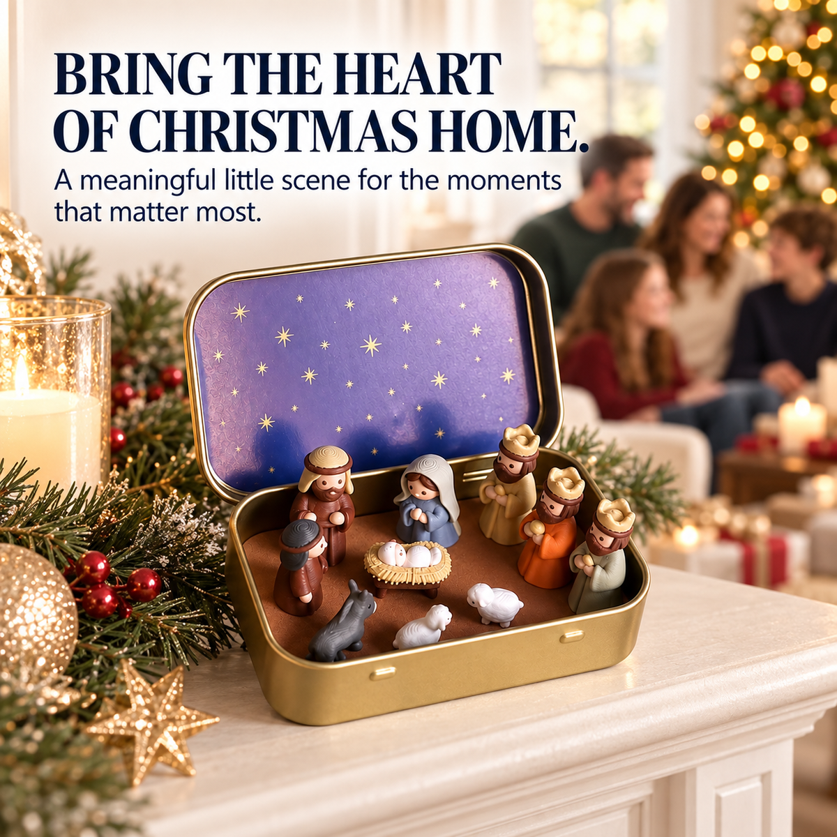 ✨ Portable Mini Nativity Scene in Keepsake Tin – Pocket-Size Christmas Manger Set