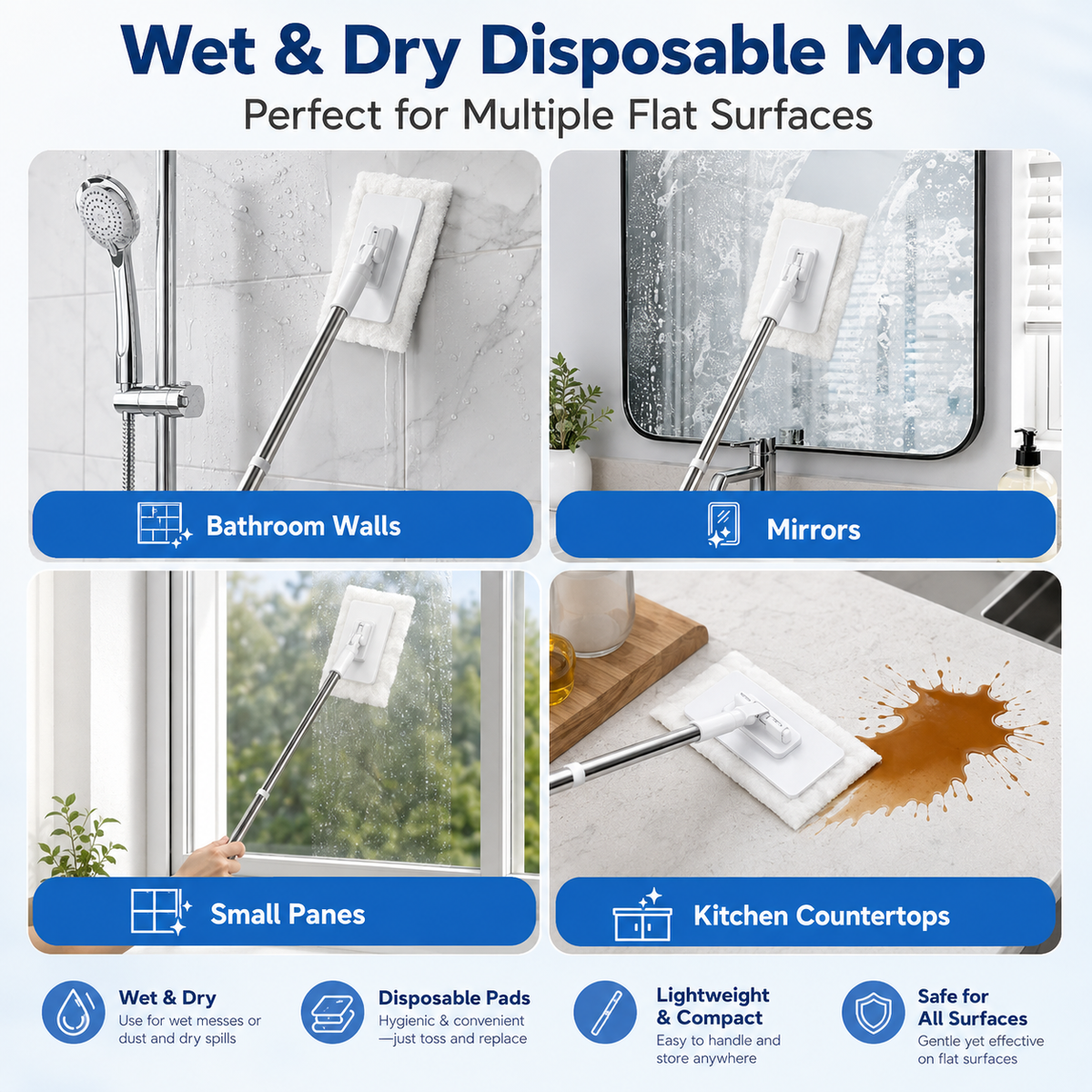 ✨ 🧹 Multi-Purpose Mini Dust Mop🧼 – Lightweight Bathroom & Tight-Space Cleaner