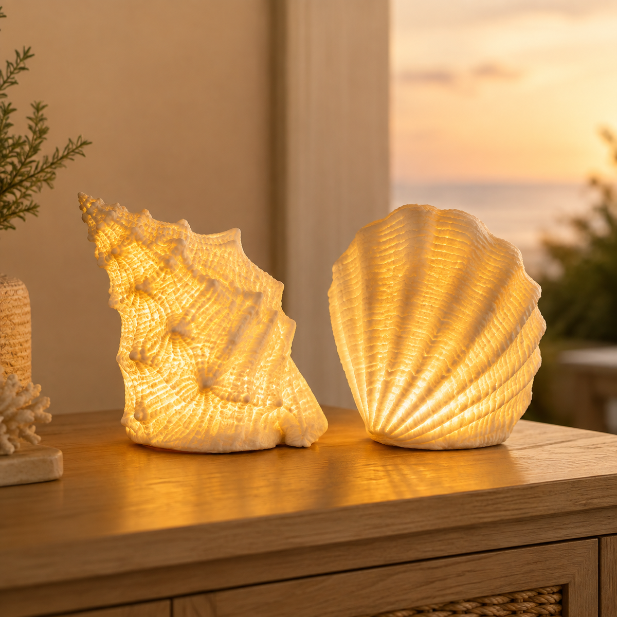 Coastal Afterglow Shell & Conch Light Set