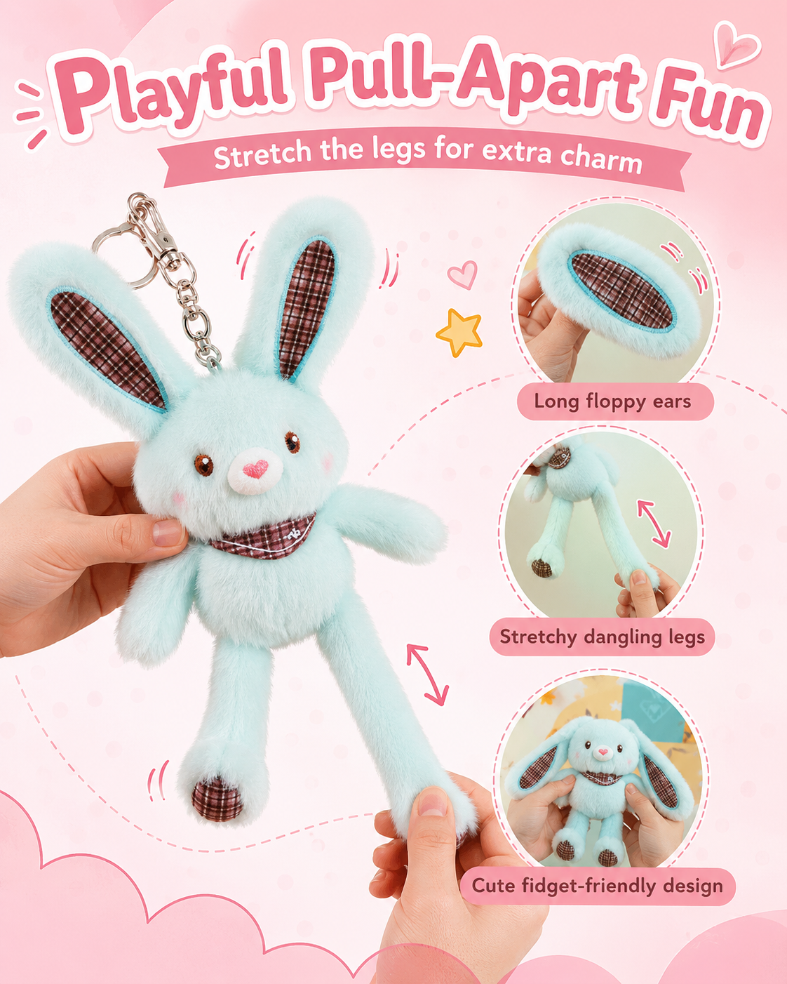 🎀Cute Fluffy Bunny Keychain Bag Charm