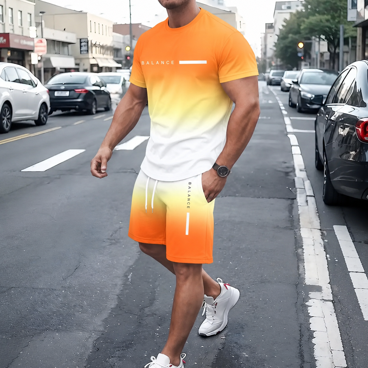 Men’s Gradient Short Sleeve Tracksuit 2-Piece Set