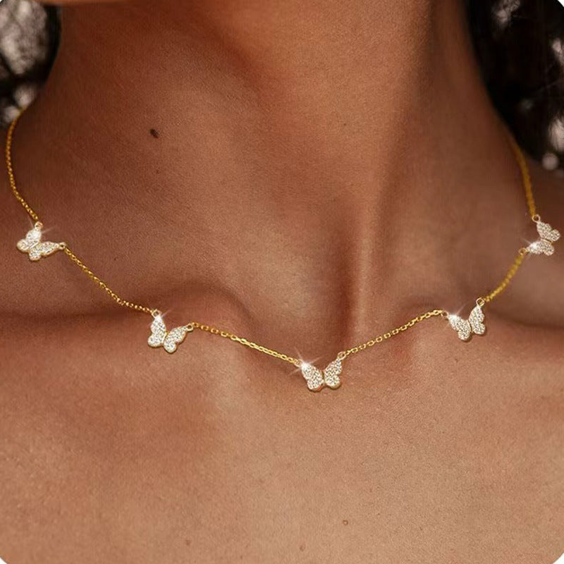 5-Petal Golden Zircon Sparkling CZ Necklace - Trendy Charms Gold & Silver Floral Necklace