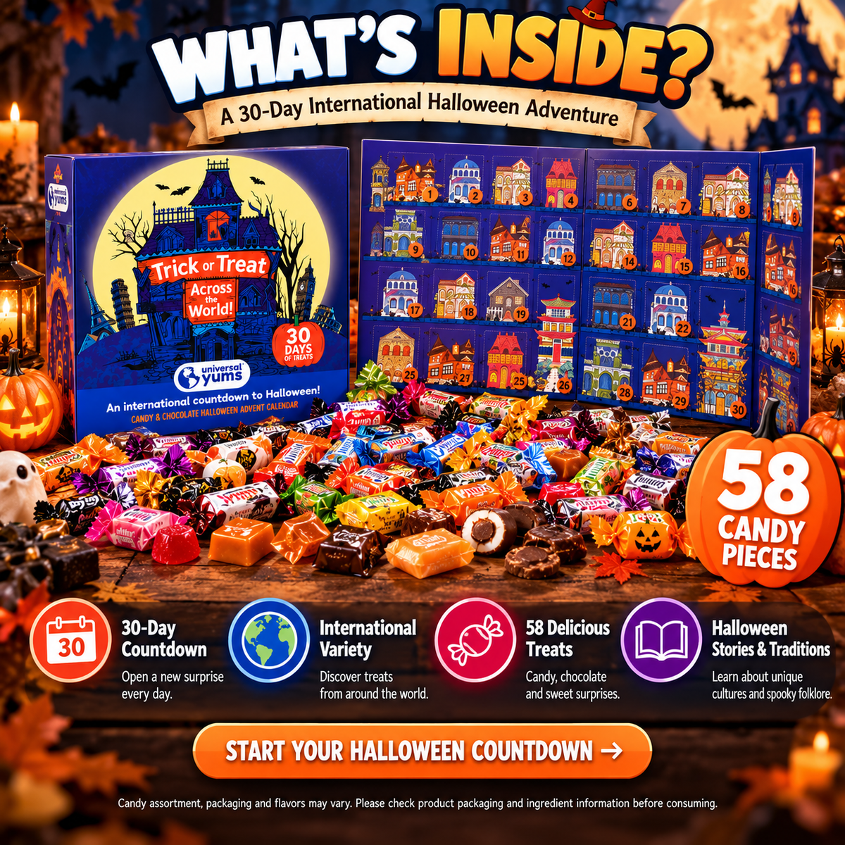 π¬ 30 Days of Halloween Treats β 58 International Candy Surprises Advent Calendar