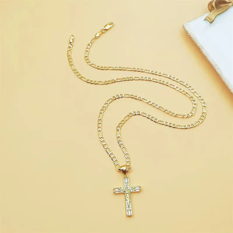 14K Gold Plated Jesus Crucifix Pendant Necklace