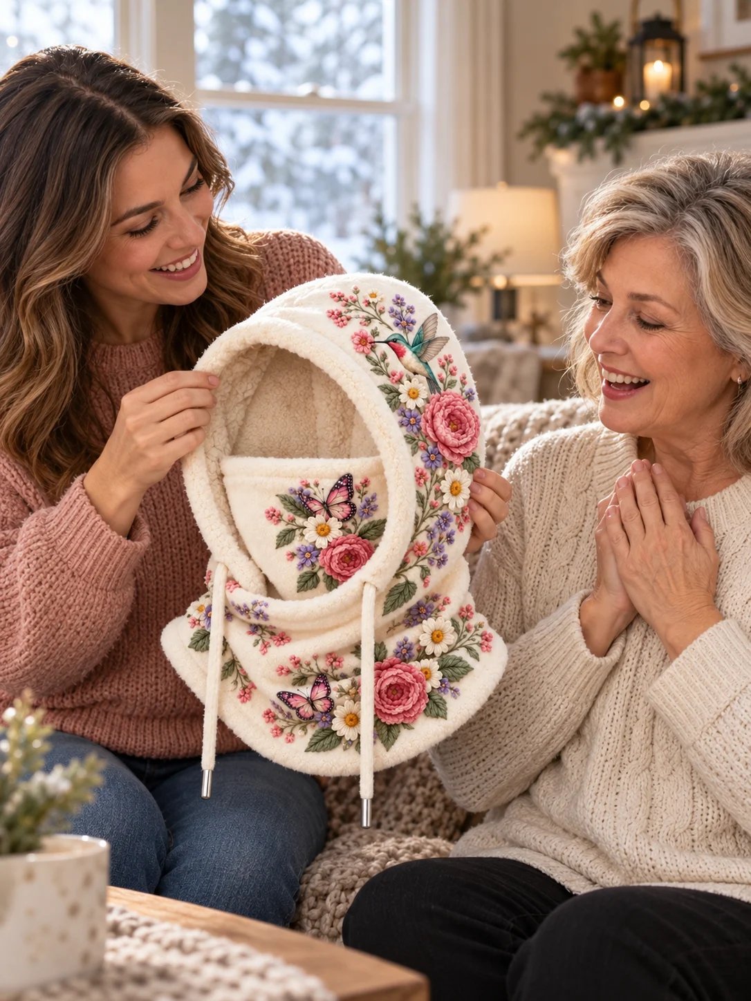 🌸 Women’s Floral 3-in-1 Winter Hood – Fleece-Lined Hat, Face Cover & Neck Warmer (📦 Buy 2 Free Shipping)