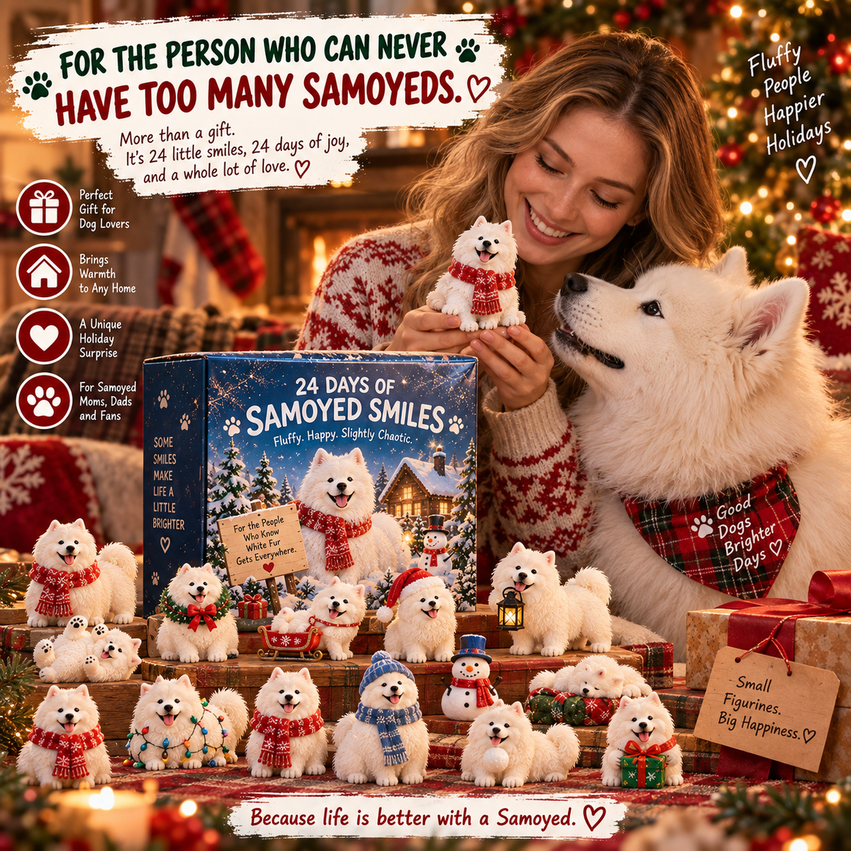 24 Days of Samoyed Smiles β A Different Fluffy Christmas Moment Every Day π