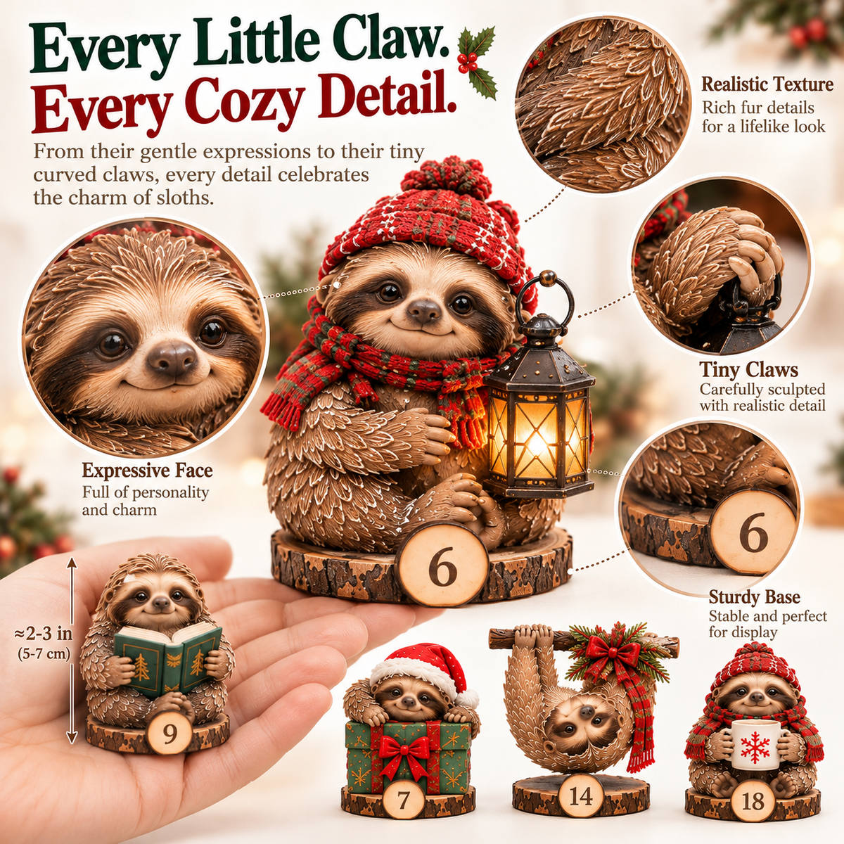 🦥🎄 24 Days of Slothmas Joy – Christmas Advent Calendar with 24 Unique Sloth Figurines 🎁❤️