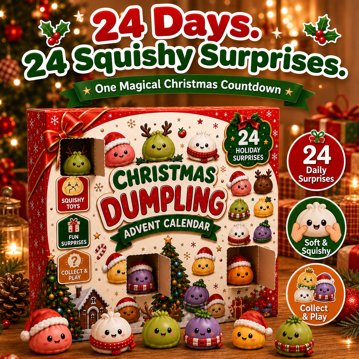 🎅 Christmas Special 🎄 24 Days of Mini Squishies Advent Calendar – Cute Daily Dumpling Surprises 🎁✨