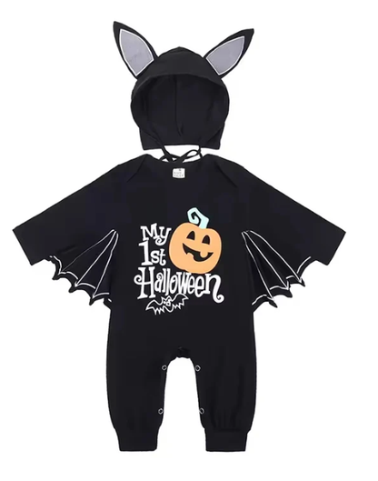 🎃 Baby’s First Halloween Bat Romper – Cute Winged Hooded One-Piece Costume