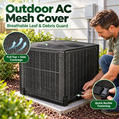 🍂 Outdoor AC Mesh Cover – Leaf & Debris Protection with Buckle Closure for Off-Season Storage