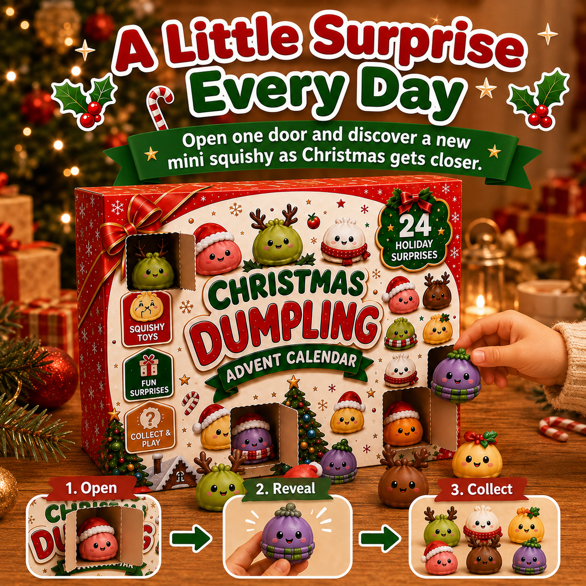 🎅 Christmas Special 🎄 24 Days of Mini Squishies Advent Calendar – Cute Daily Dumpling Surprises 🎁✨
