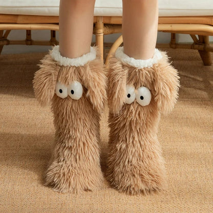 50K+ SOLD💕Women's Plush Slippers Socks Floor Socks Winter Home Indoor Thickened Fleece-Lined Anti-Slip Adult Women's Plush Snow Socks Shoe Covers