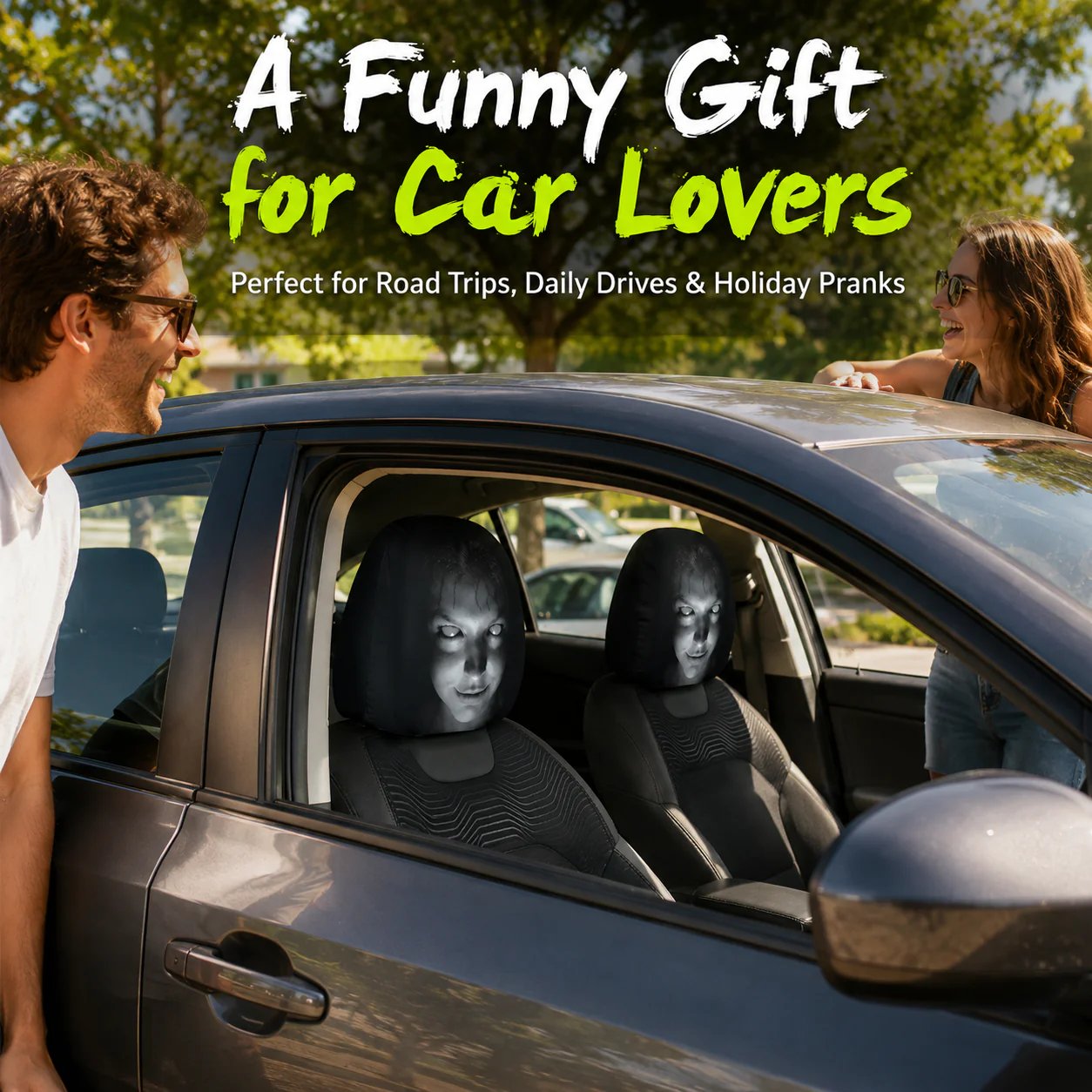 🔥Halloween Scary Face Car Headrest Covers (2-Pack) 🚗