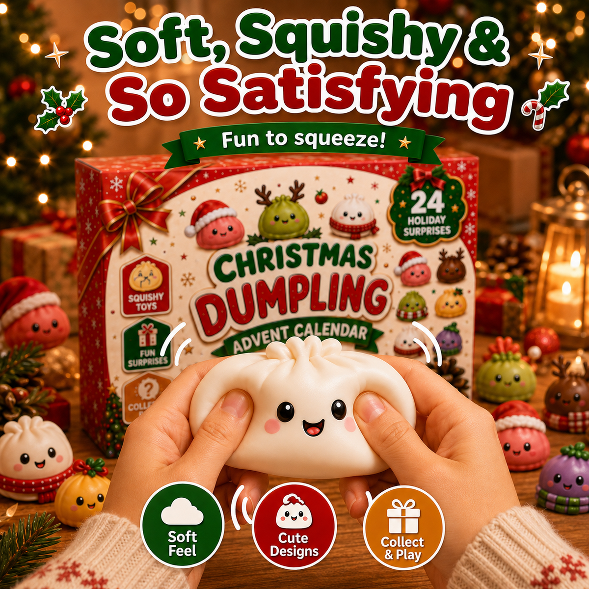 🎅 Christmas Special 🎄 24 Days of Mini Squishies Advent Calendar – Cute Daily Dumpling Surprises 🎁✨