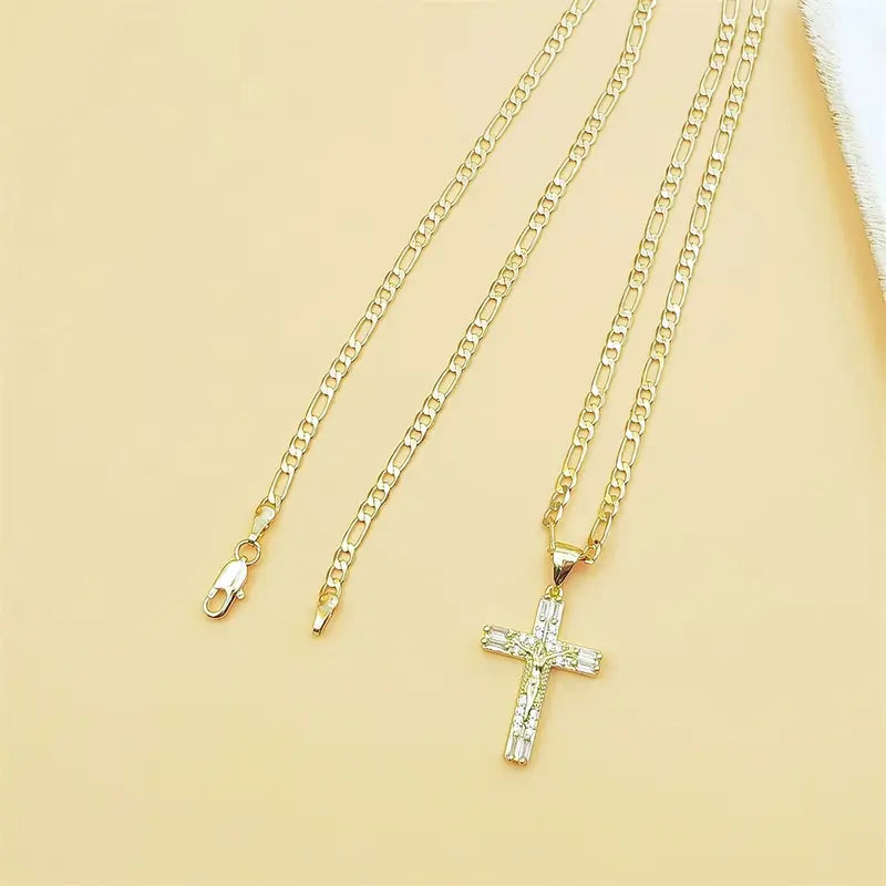 14K Gold Plated Jesus Crucifix Pendant Necklace