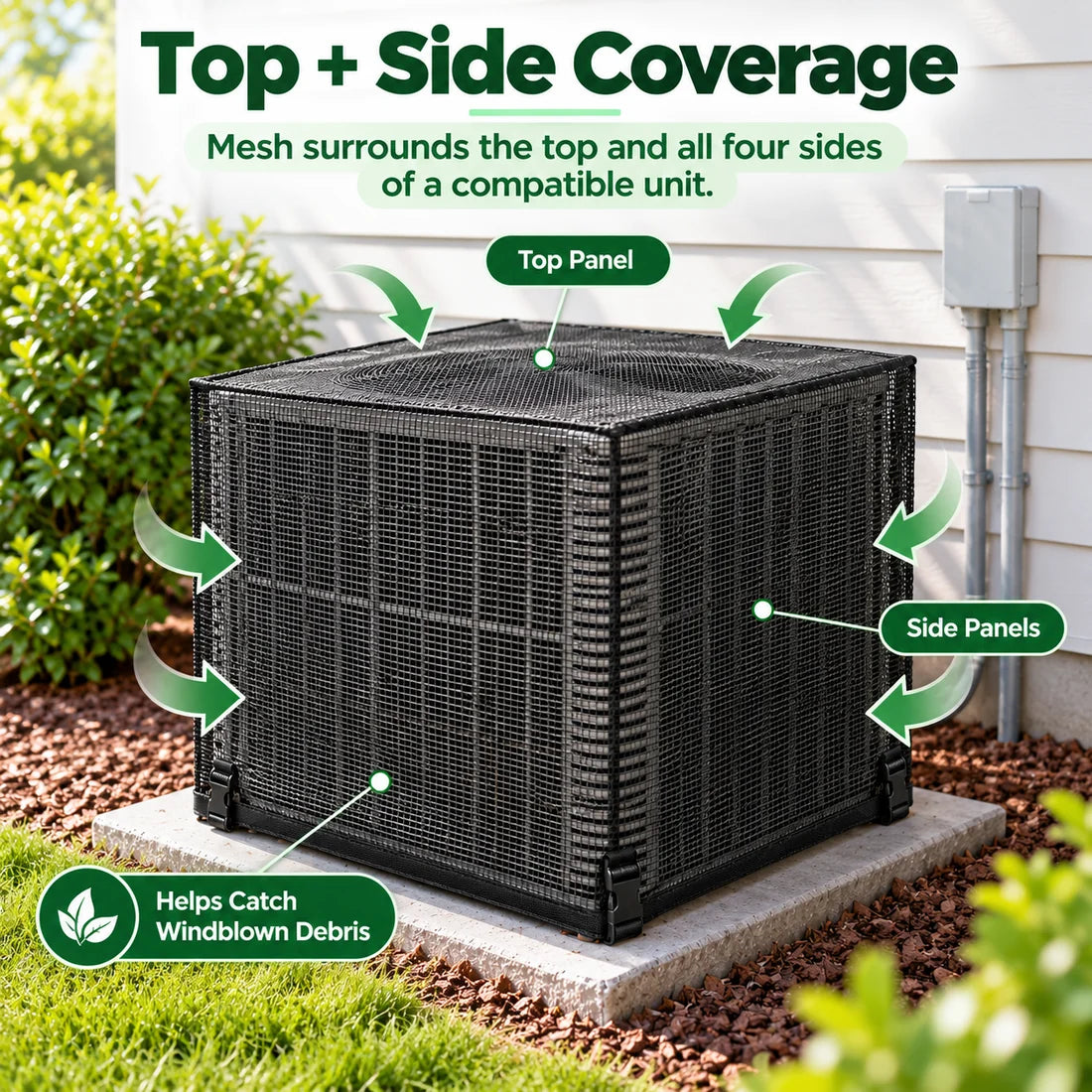 🍂 Outdoor AC Mesh Cover – Leaf & Debris Protection with Buckle Closure for Off-Season Storage