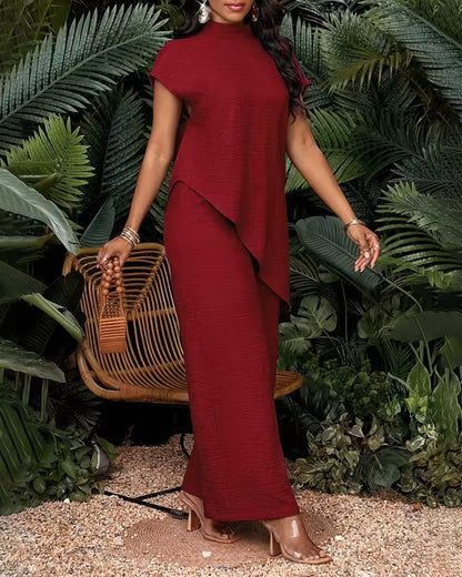 Vacation Casual Asymmetric Hem Top and Pants Set