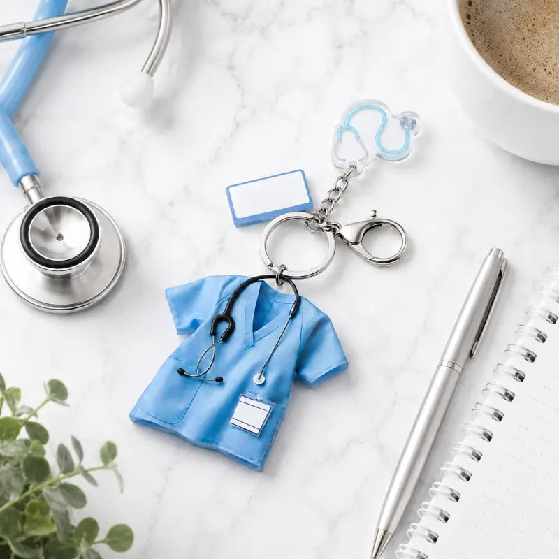 Personalized Nurse Scrub Acrylic Keychain with Stethoscope Charm
