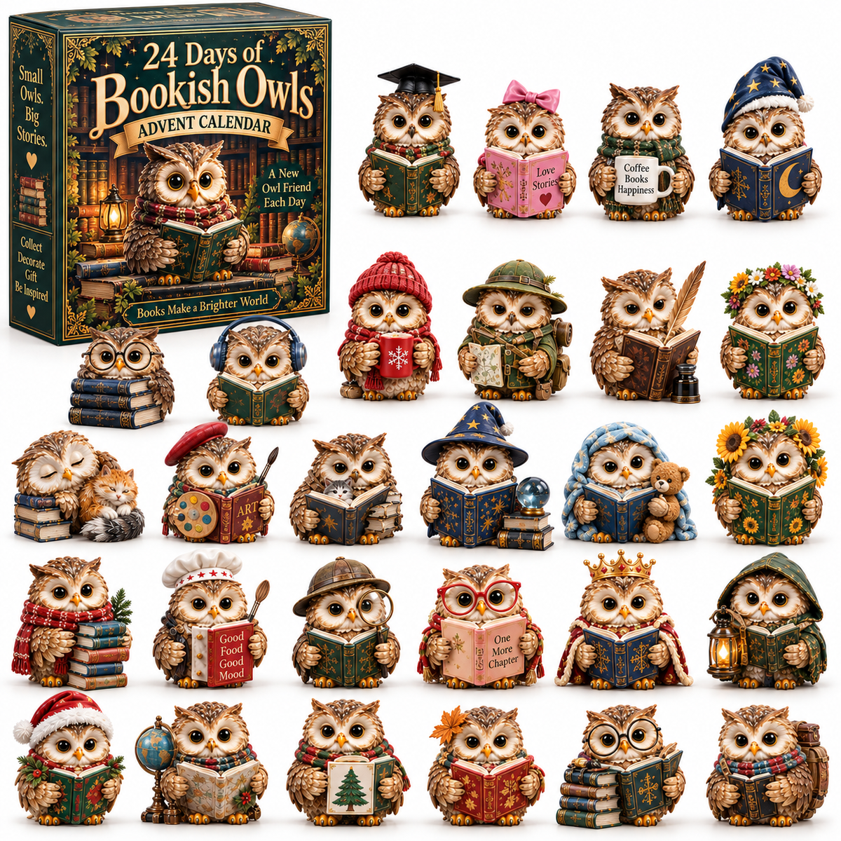 🦉 24 Days of Owl Stories — Bookish Owls & Christmas Owl Village Collection
