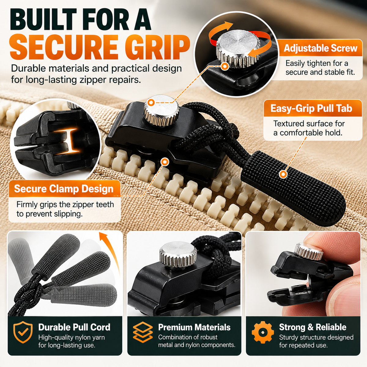 🧥 Replacement Zipper Slider Kit – 30-Piece No-Sew Zipper Fix Set for Jackets, Tents, Pants & Bags