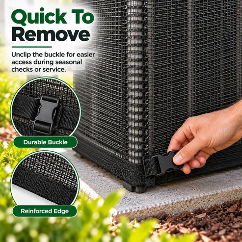 🍂 Outdoor AC Mesh Cover – Leaf & Debris Protection with Buckle Closure for Off-Season Storage