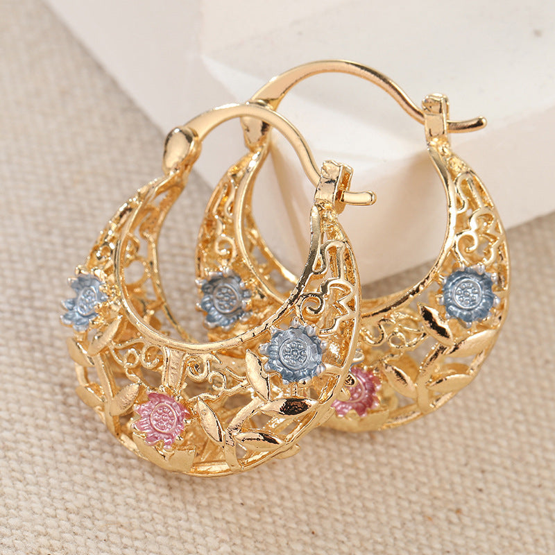 Vintage Flower Hoop Earrings