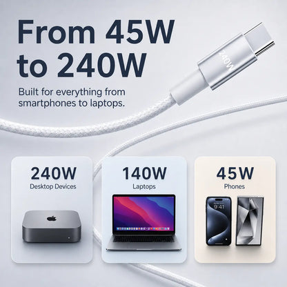 240W 3-in-1 USB-C Travel Charger with Magnetic Watch Charger & 5FT Cable