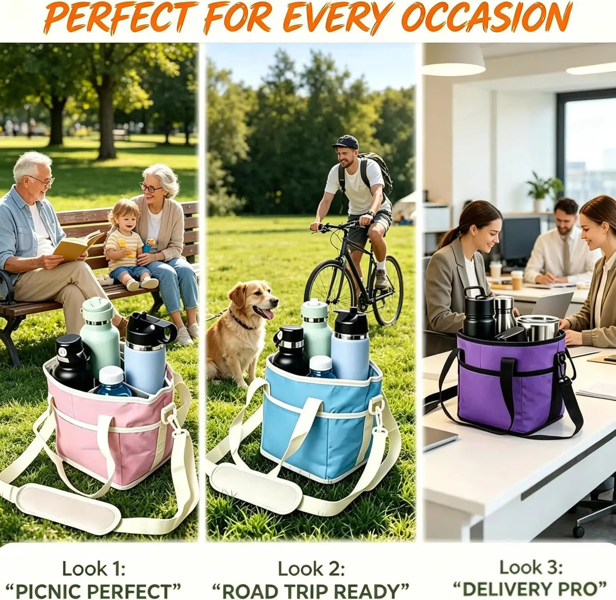 Drink Carrier Bag for 4 Cups with Adjustable Strap