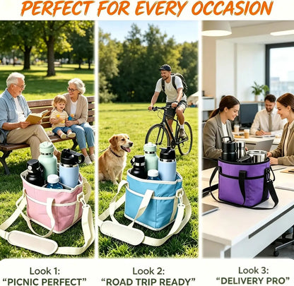 Drink Carrier Bag for 4 Cups with Adjustable Strap
