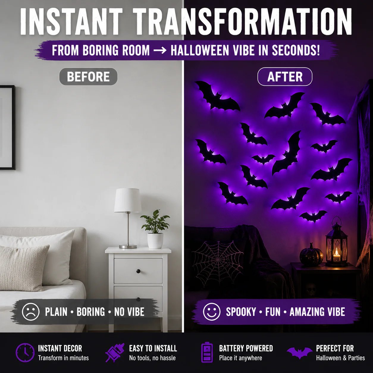 🦇Light Up Your Walls with Halloween Bat Atmosphere Decor