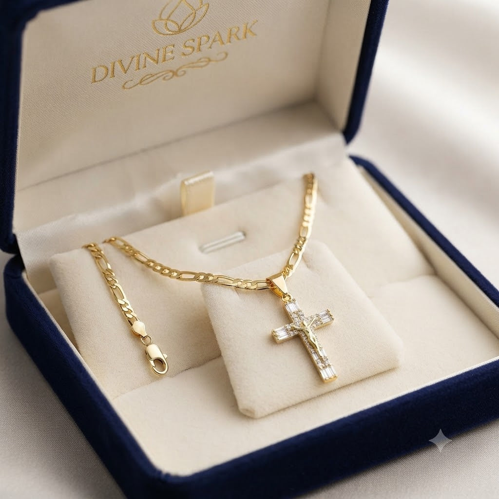 14K Gold Plated Jesus Crucifix Pendant Necklace