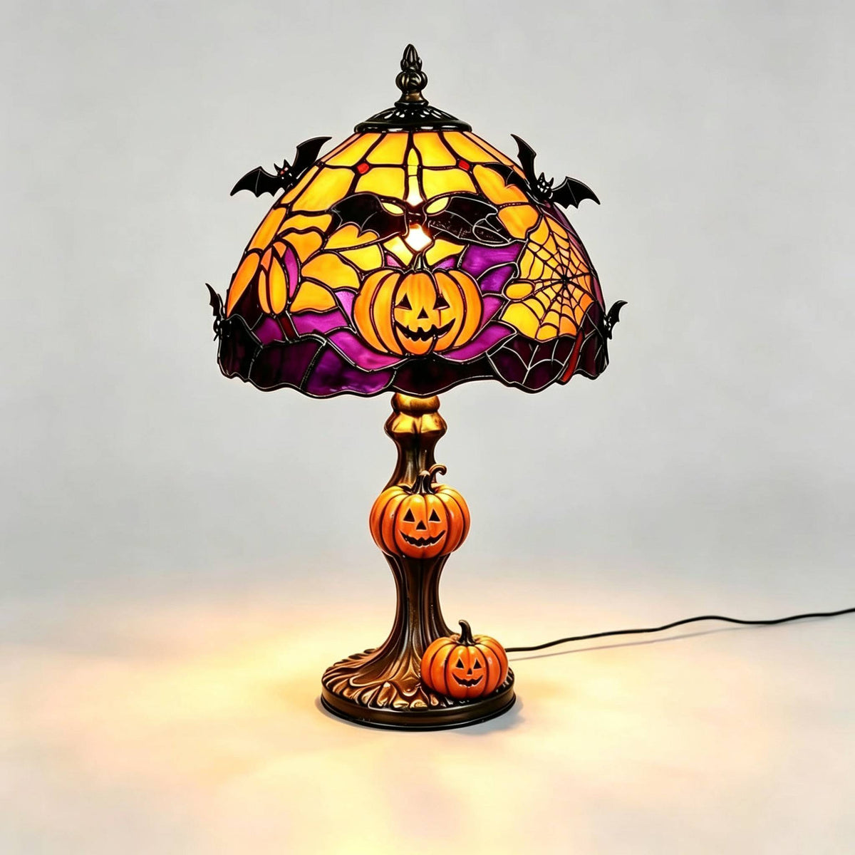 🎃 Halloween Stained Glass Skeleton Table Lamp | USB Gothic Night Light