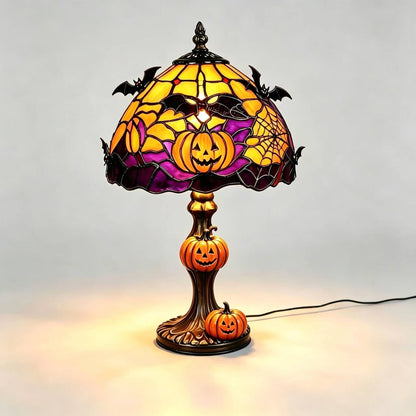 🎃 Halloween Stained Glass Skeleton Table Lamp | USB Gothic Night Light