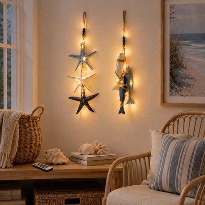 Coastal Wooden Hanging Wall Decor with LED Lights