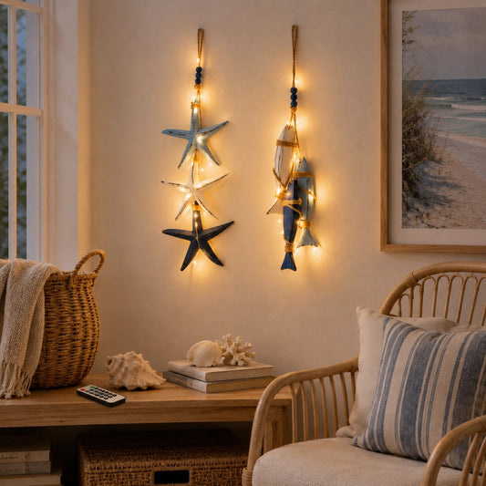 Coastal Wooden Hanging Wall Decor with LED Lights