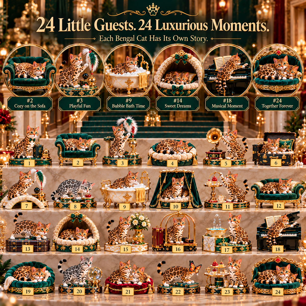 ✨ 24 Little Royals Await! 🐱 Luxury Bengal Cat Advent Calendar – 24 Collectibles